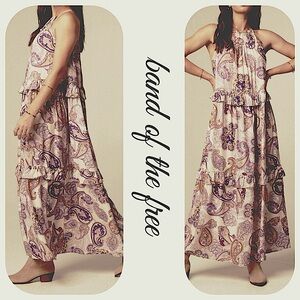 NWT B.O.G. Band of the Free Liliane Paisley Maxi Dress Sz. M [8-10] Cream Purple